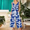 Women's Fashion Casual Button Sleeveless Jumpsuit Floral Flower Print Cotton Pocket Jumpsuit