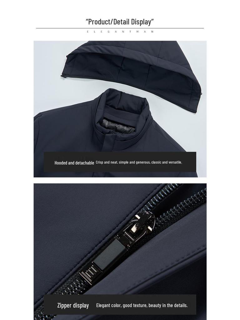 Men's Winter Hooded Jacket with Detachable Goose Down Liner - Warm Casual Outerwear for Middle-aged Dads