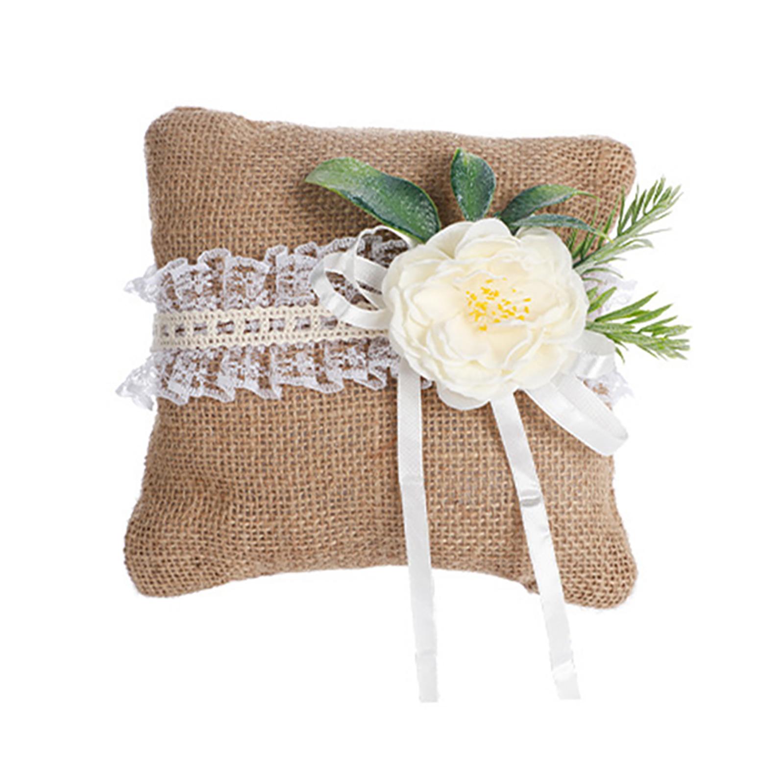 

Portable Vintage Linen Flower Basket Ring Pillow With Flowers Decoration For Romantic Wedding Party Ceremony 5970