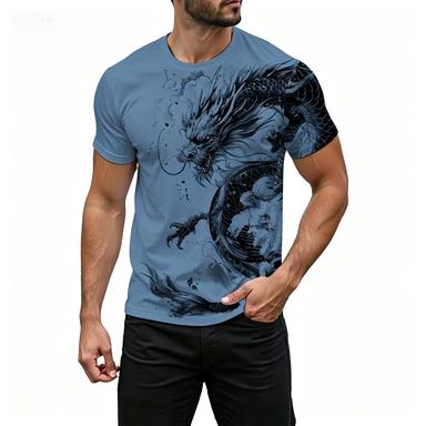 Retro Men's T-shirt Cool Animal Pattern 3D Printing Summer Short Sleeved T-shirt Fashionable Top T-shirt