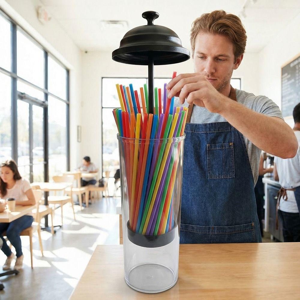 Large Capacity Drinking Straw Holder Plastic Clear Drinking Straw Dispenser with Lid Drinking Straw Organizer Dining Room