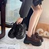Platform Small Leather Shoes Women's British Style Autumn 2025 New French Single Shoes Heightening Lace-up Muffin Loafers