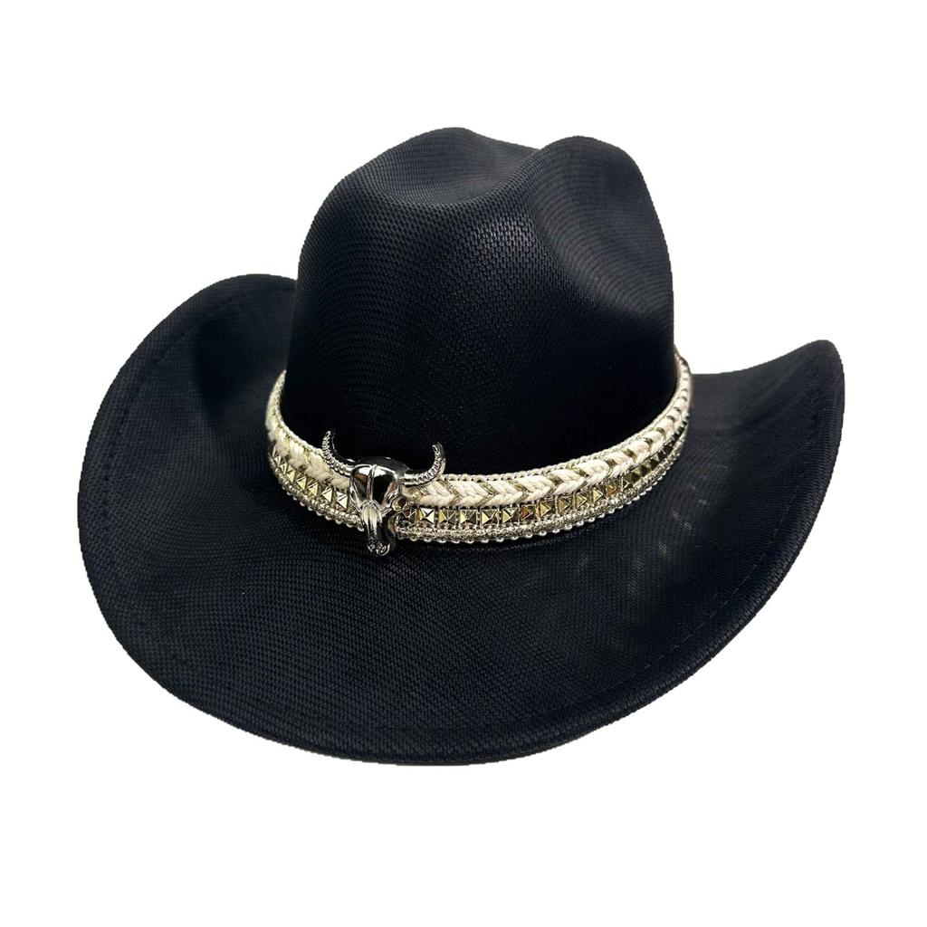 Western Cowboy Hat Men'S And Women'S Bull Head Accessories Peach Heart Top Jazz Hat Big Edge Top Hat