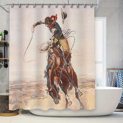 Western Cow Rustic Shower Curtain Farmhouse Bathroom Decor Vintage Cowboy Horse Print Waterproof Curtain Set