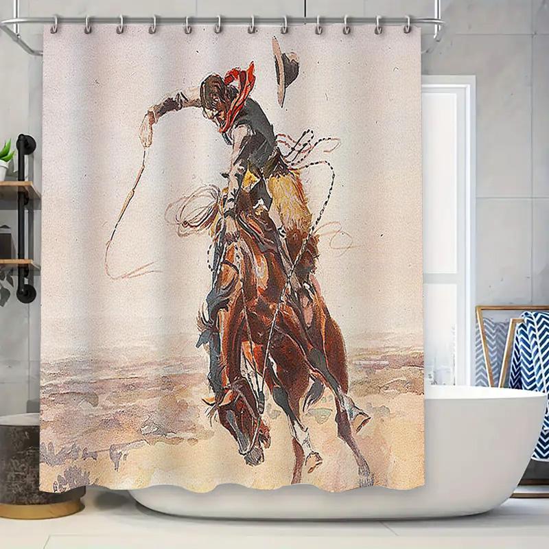 Западная Корова Рустик Занавеска для Душа Фермерский Декор Ванной Винтажный Ковбой Лошадь Принт Водонепроницаемый Набор Занавесок 90x180cm