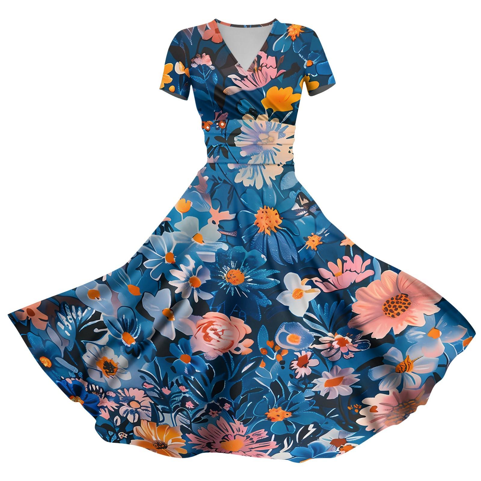 

Женское платье принцессы, сексуальное плиссированное платье с коротким рукавом и v-образным вырезом на талии XXXL