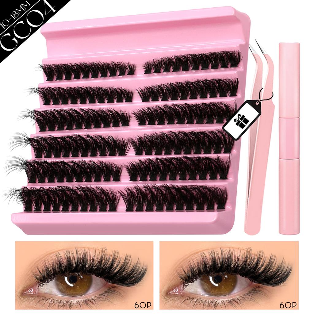 Xiaomi GROINNEYA Eyelash Clusters Kit Lash Clusters Wispy Natural DIY Lashes Clusters with Bottom Waterproof Bond and Seal Tweezers