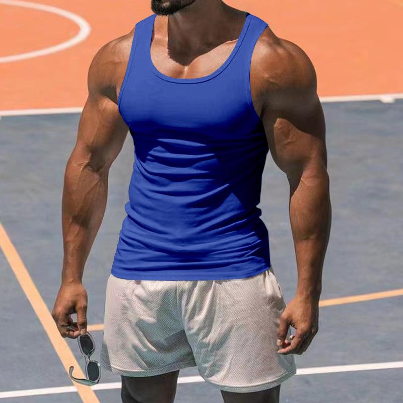 Men Solid Color I Shaped Fitness Training Gym Workout Sports Sleeveless Tank Top