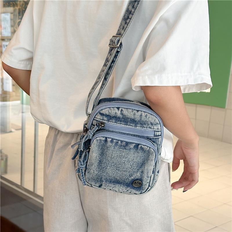 Borsa Quadrata Piccola Borsa da Donna per Cellulare Borsa a Spalla in Denim Borsa a Tracolla da Pendolare