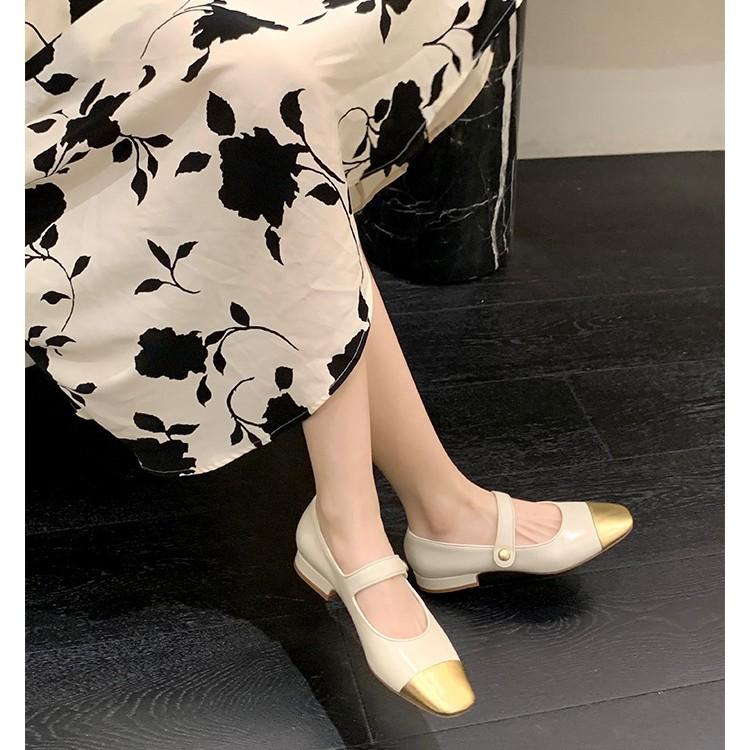 Sheepskin version~ Genuine leather one-word color matching gentle light mouth Mary Jane single shoes fairy fairy flat shoes ladyshoes
