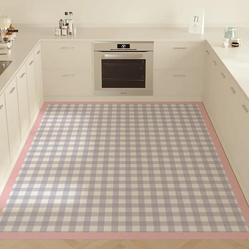 Carpet for Kitchen Floor Mat Large Pvc Waterproof Leather Carpets Oil-proof Non-slip Foot Mats Green Plaid Home Decoration Rugs