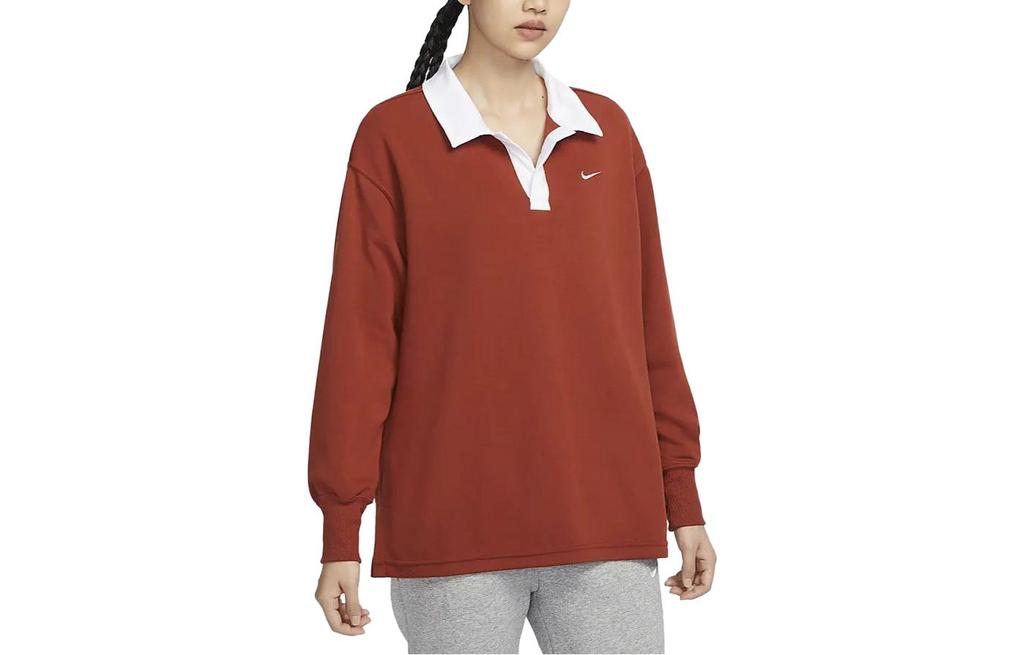 Nike Sportswear Essentials T Shirts Women's Dark Orange Lapel Moderate Straight Fit FB8721-832