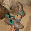 European and American Boots Winter New Ethnic Style Pointed Head Thick Heel Lace-up Embroidered Retro Martin Boots Large Size Shoes Outside