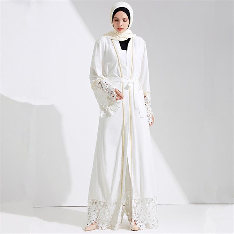 Black Lace Pearl Middle Eastern Style Long Cardigan for Women