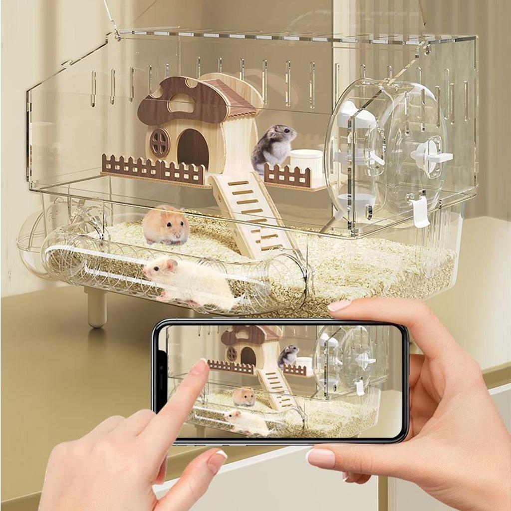 Easy Clean Transparent Double Layer Hamster Cage Large Luxury Villa Exercise Wheel Tank Habitat Spacious House For Small Rodents