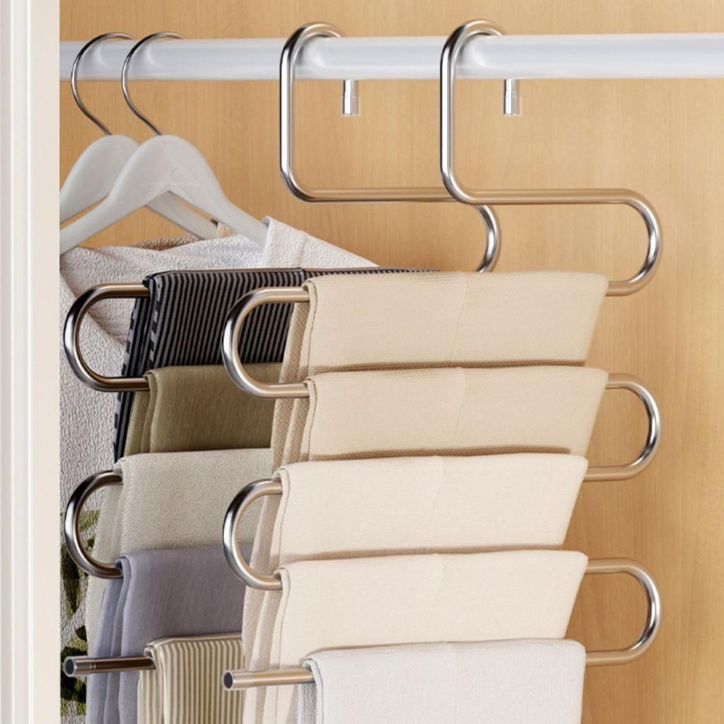 Non-Slip Clothes Hangers Multi-functional Pant Storage Rack with Multiple Hanging and Storage Functions Folding Wardrobe Rack