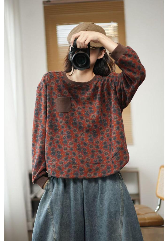 2026 Spring Artistic Printed Round Neck Loose Casual Women's Sweatshirt