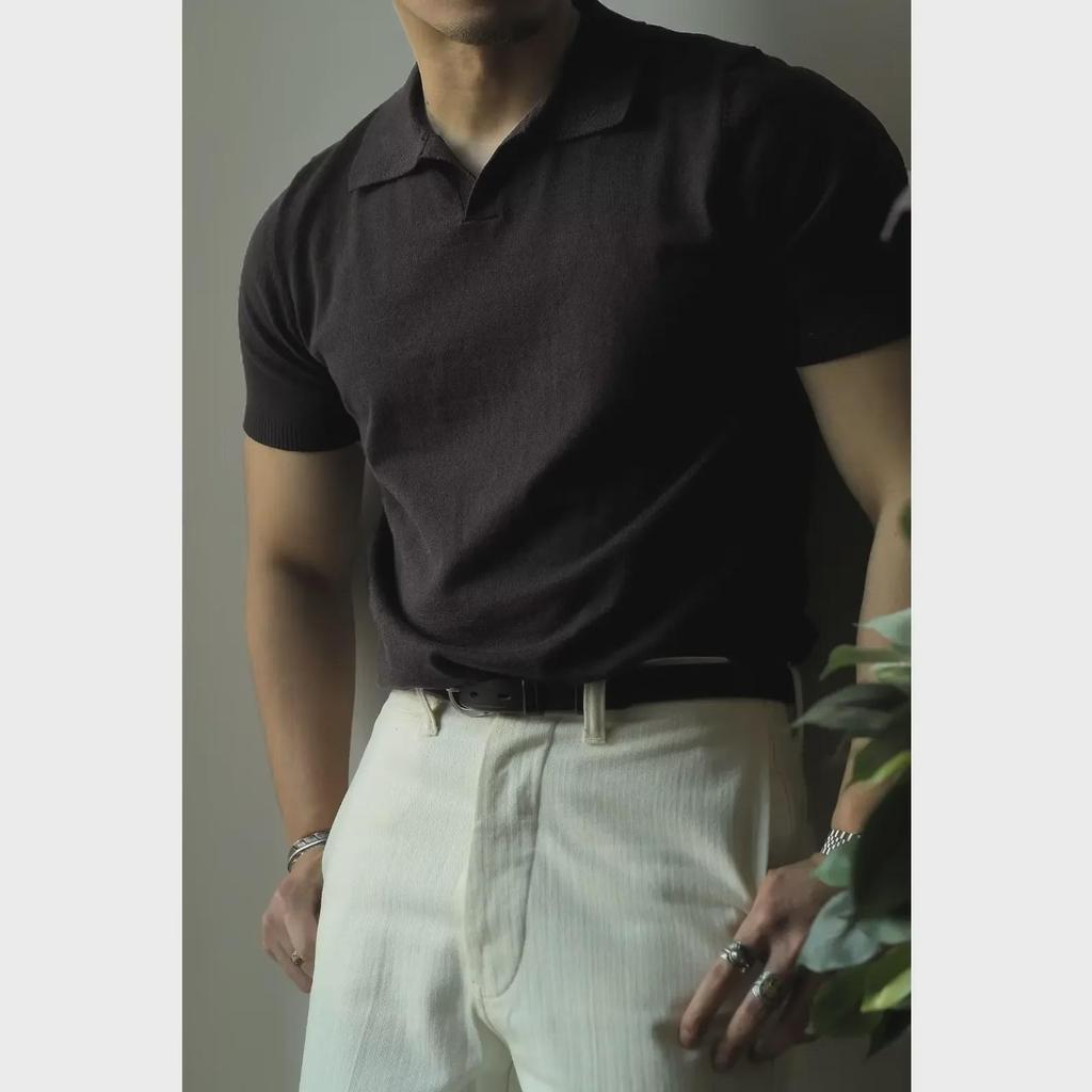 Men's Trendy Korean-Style Solid Color Knitted Polo Shirt