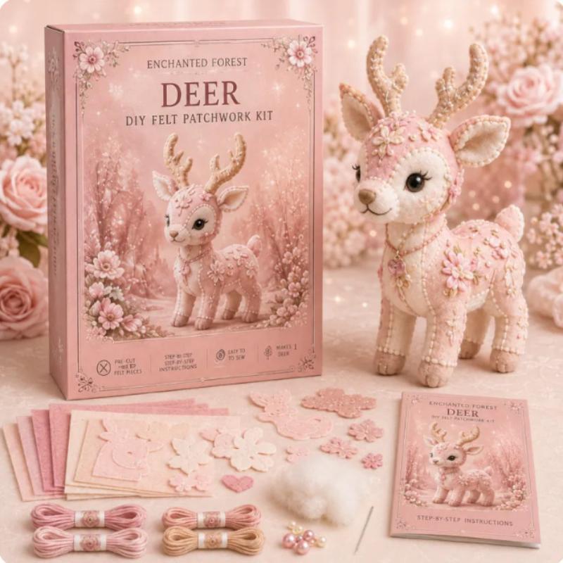 Pink Forest Friends Diy Patchwork Collection, All-Inclusive Sewing Kit To Make Cute Woodland Animals, Household Hobby Decor Gift