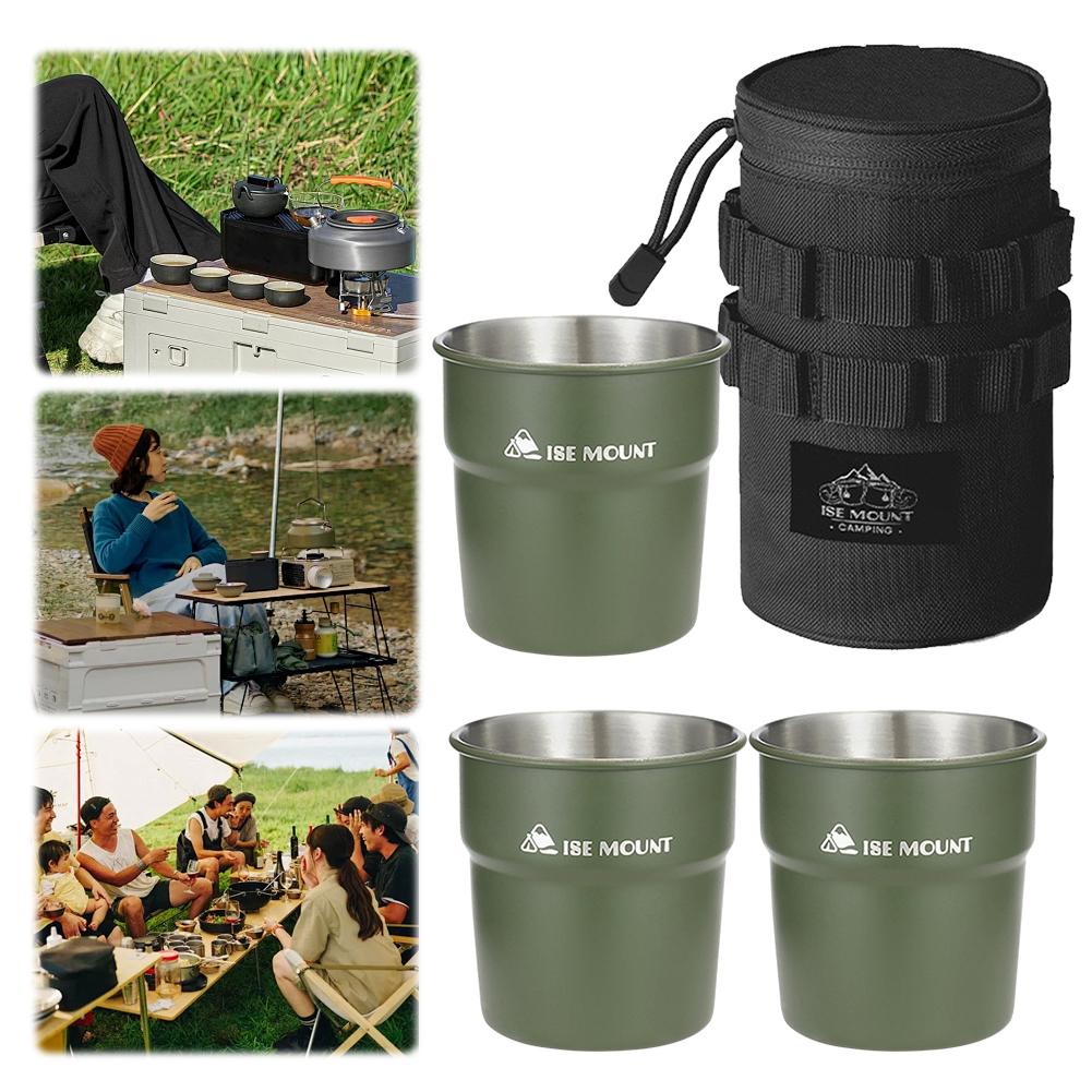 3Pcs 300ml Tea Coffee Milk Mug with Storage Bag Camping Beer Cup Stainless Steel Portable Water Cup for Outdoor Barbecue