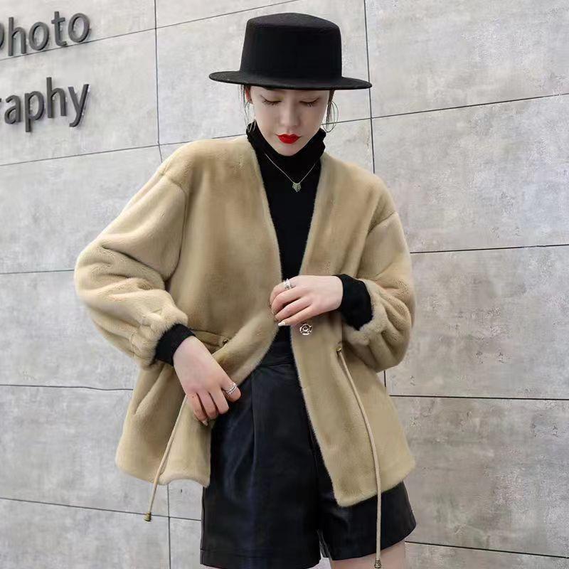 

Норковая шуба из искусственной норки, водная норка, трава, женское короткое пальто с натуральными волосами, цельная шаль из меха, осенне-зимний новый стиль