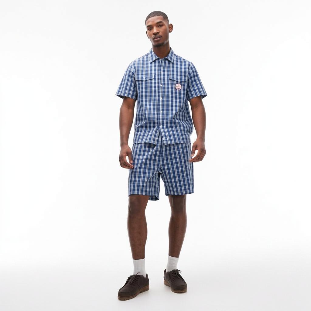 Levis Loose Comfortable Checkered Work Short Sleeve Shirt Men Shirts 003O1-0006
