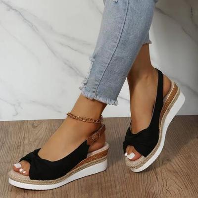 New Sandals Large Size Foreign Trade Hemp Rope Bow Wedge Casual Sandals Women's Shoes