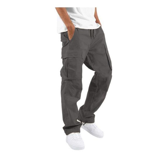 Herren Cargohose mit mehreren Taschen, Kordelzug, elastischer Bund, verstellbares Bein, Übergröße, locker, einfarbig