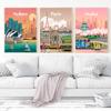 Nordic Vintage Travel Cities Poster Lisbon Paris San Francisco Sydney Landscape Art Canvas Painting Wall Pictures Home Decor