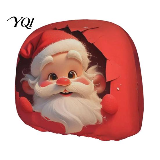 Reusable Holiday Auto Decor Christmas Car Headrest Cover, Elastic Stretch Santa Deer Print Decorative Covers for Holidays Protector, Universal