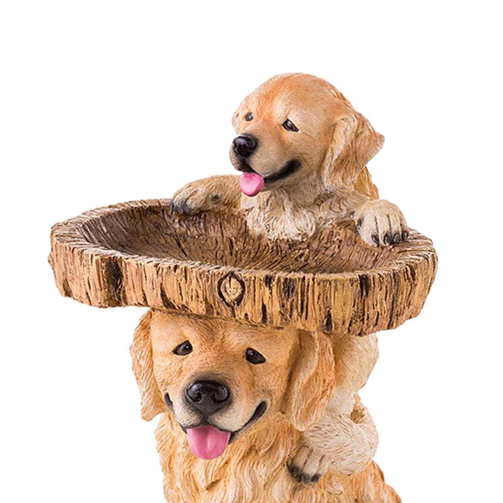 Resin Feeder Yard Patio Dog Statue Figurine Garden Bird Bath Bowl Animal Sculpture for Balcony Outdoor Courtyard Lawn Railing