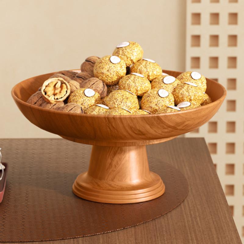 Nordic Retro Wooden Fruit Tray Two Tier Detachable Snack Plate With High Foot For Tabletop Kitchen Home Decor 001