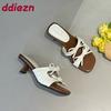 Fashion Fashion Square Toe Ladies 4cm Heels Sandals Slides Female Butterfly-Knot Footwear Elegant Women Heeled Sandals Shoes Pumps