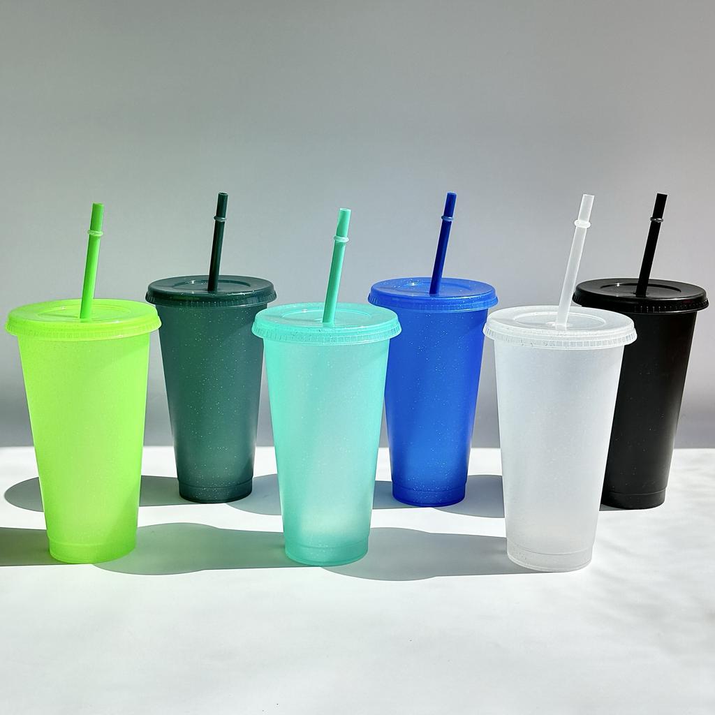 Plastové kelímky s víčky a slámkami Šálek na džus Mléko Čaj Šálky na kávu Šálky na pitíStudené Šálky Šálky na změnu barvy, Šálky se třpytkami Výměnné Šálky na párty