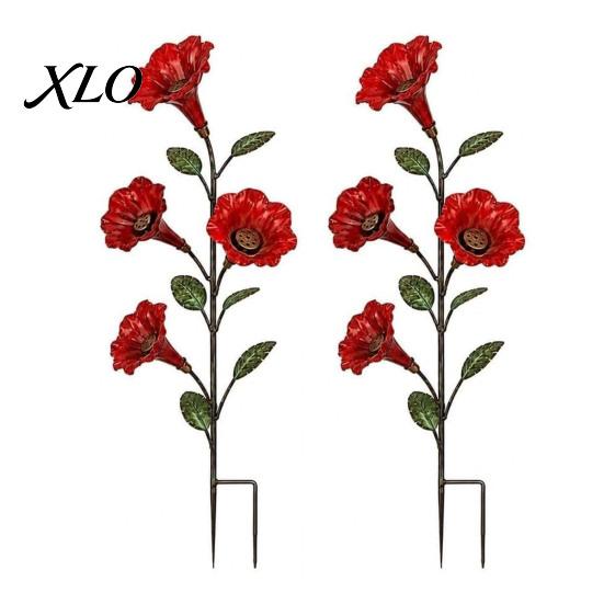 Metal Bird Feeding Station Red Flower Hummingbird Feeder with Ground Stake, Feeder, Outdoor Lawn Ornament Watering for Yard Patio Decoration