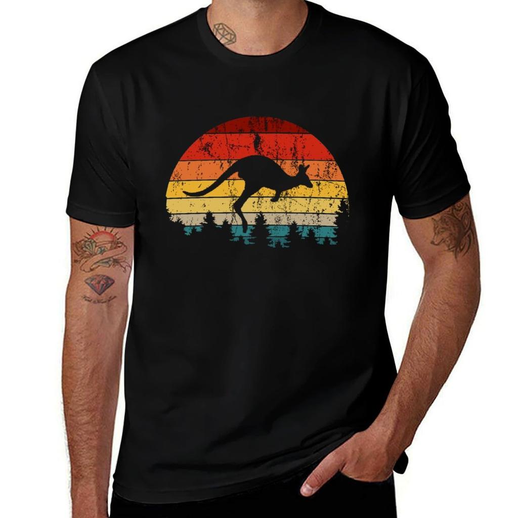 Sunset Kangaroo Tshirt Classic Crew Neck Cotton Tshirt