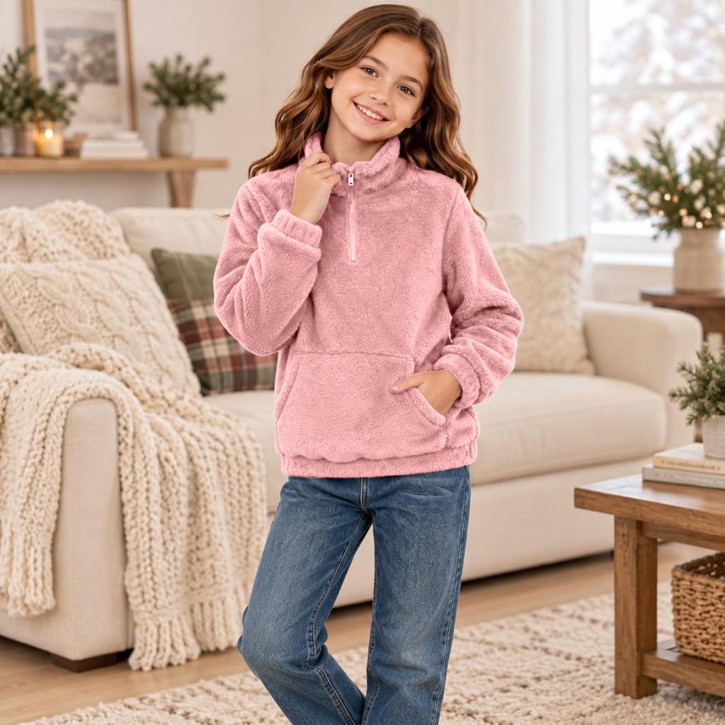 Boys Girls Christmas Sweatshirt, Pattern Long Sleeve Stand Collar Pullover for Fall Winter, Casual Comfortable Top