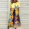 Women's Casual Round Neck Dress with Halloween Print and Pockets