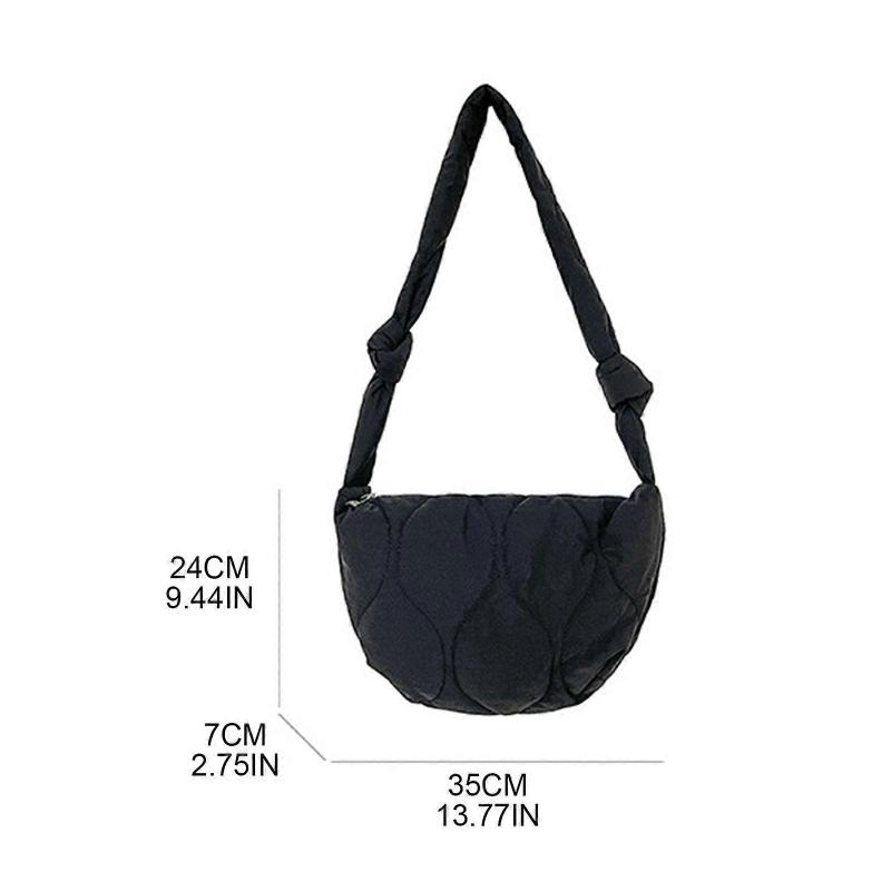 Women Casual Underarm Bag Retro Nylon Satchel Bag Semicircle Crossbody Bag with Zipper Vintage Solid Color Shoulder Bag White