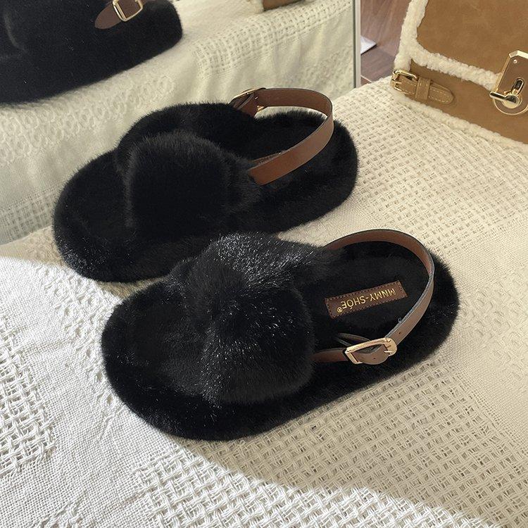 

Mao Mao slippers women s winter wear 2025 spring and autumn new plush sandals platform sole home indoor cross two wear cotton mop 35