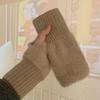 Soft Winter Half Finger Gloves Women Warm Luxury Solid White Plush Knitted Fingerless Gloves Wrist Mittens