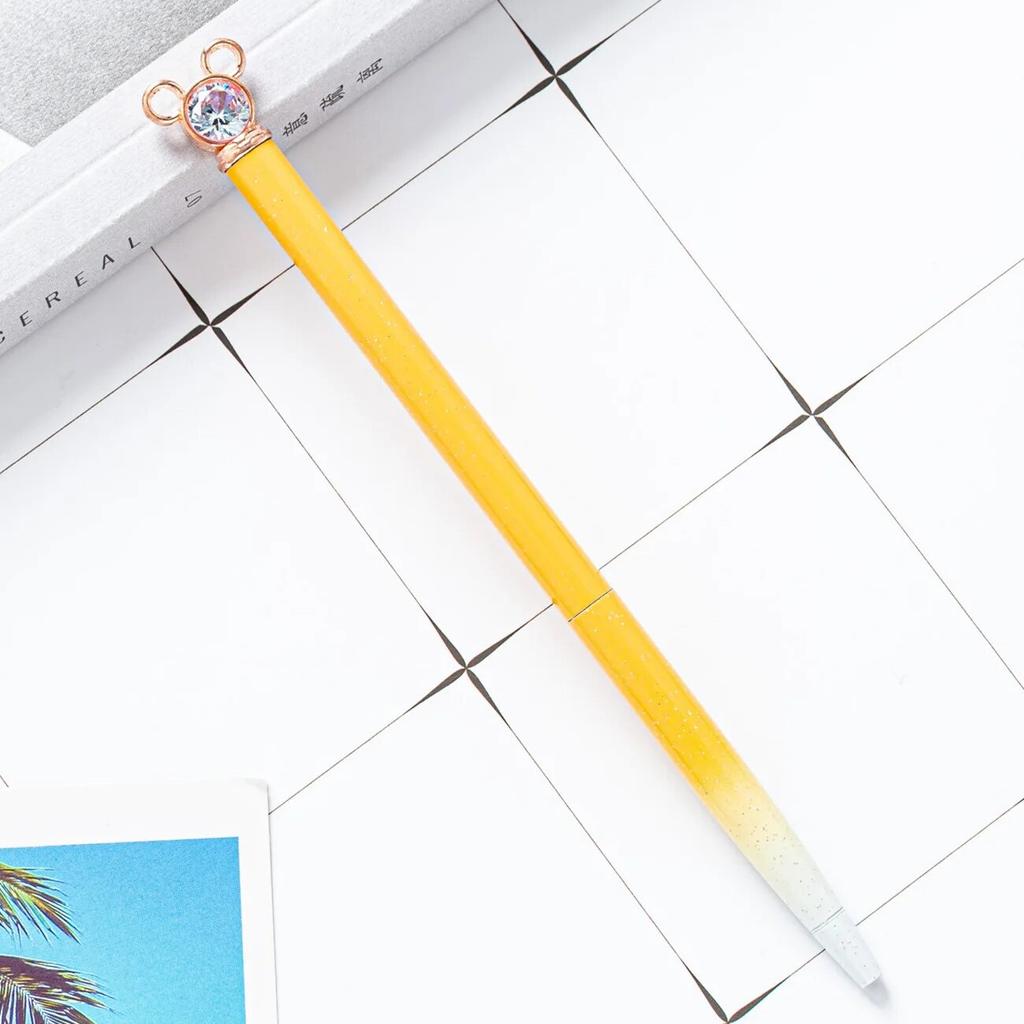 1 Piece Diamond Mouse School Pen Bullet Point Metal Ballpoint Pen Black Writing Pen For Student Rose Gold Stationery