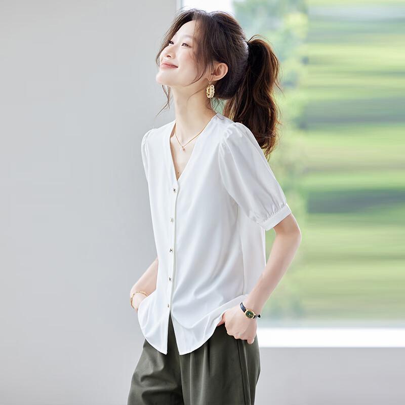 Tenuoman Women's Summer V-Neck Short Sleeve Chiffon Blouse