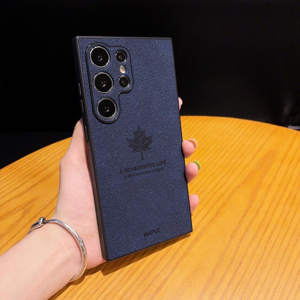 Suitable for Samsung S24Ultra Leather Maple Leaf Mobile Phone Case S23plus Leather Business S22u Anti Fall