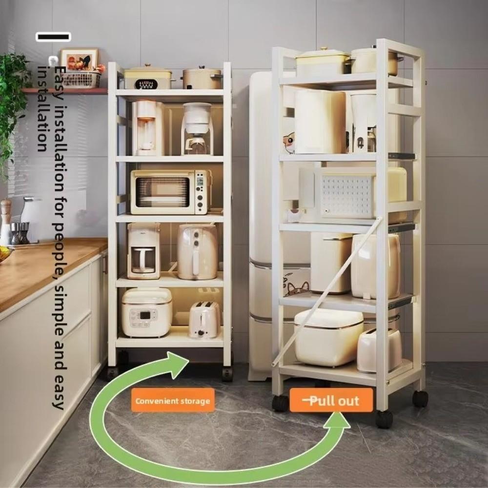 Pull-Out Design Kitchen Storage Rack Space Saving Multi-Tier Shelves Kitchen Organizer Rack Sturdy Construction Rolling Cart