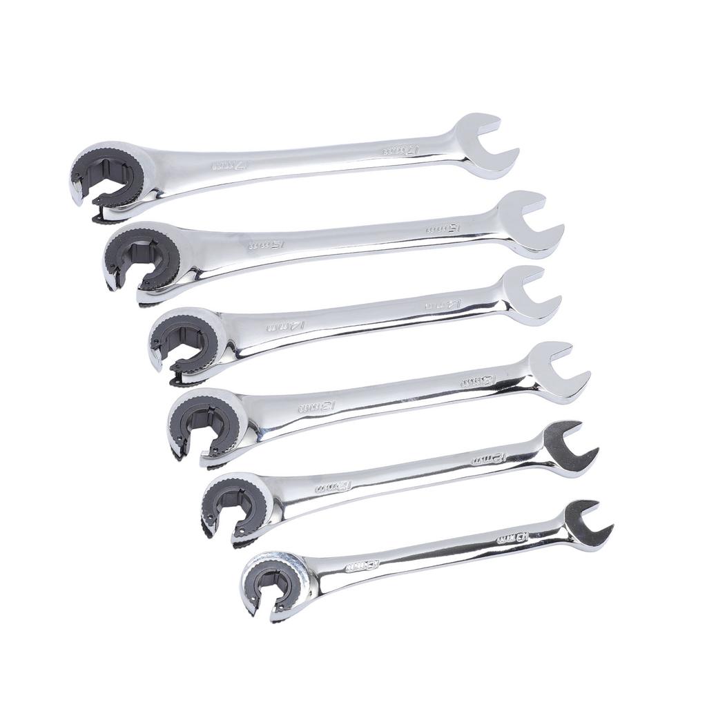 6PCS Open Ratchet Wrenches Flare Nut Wrench Set for Fuel Brake Air Conditioning Lines 10mm 12mm