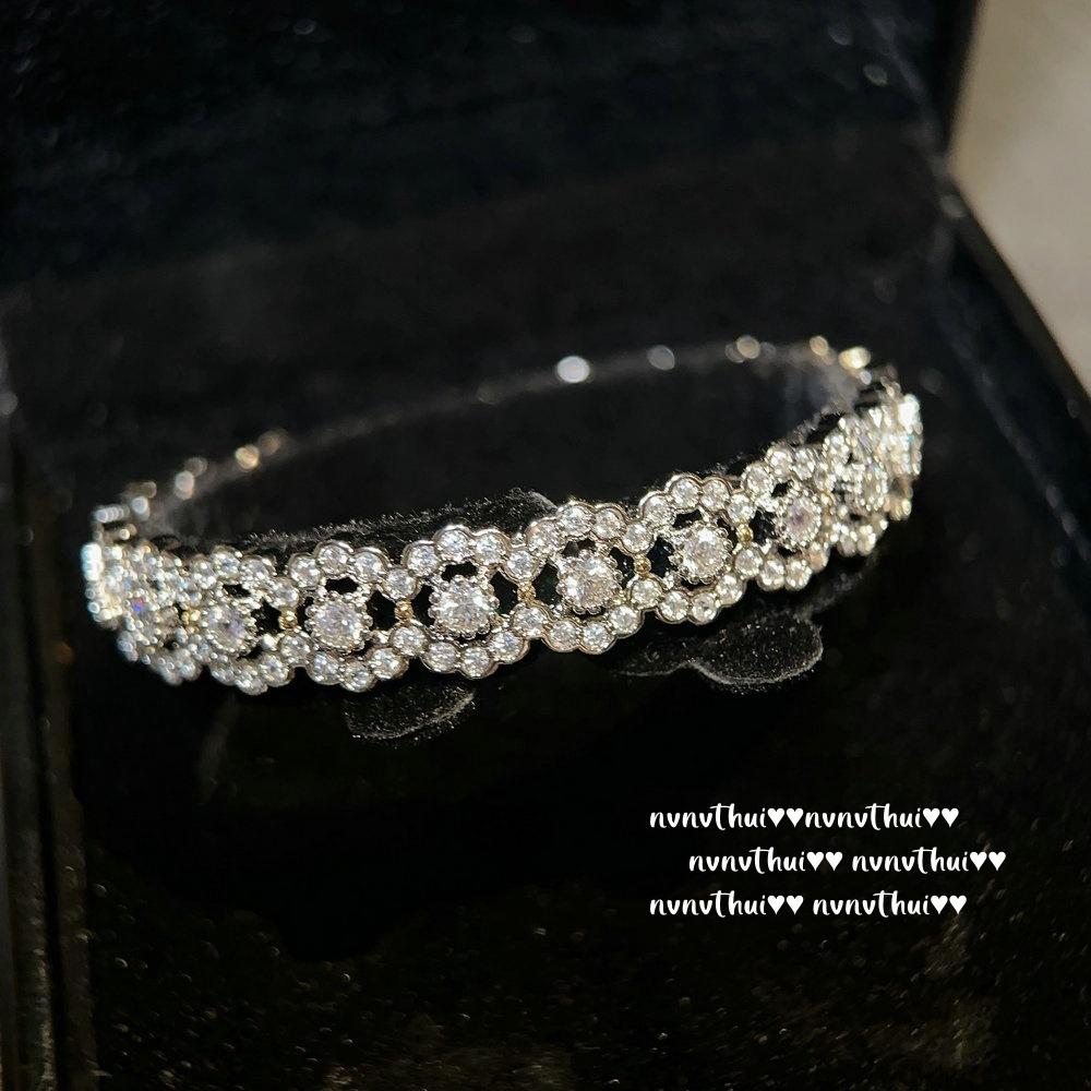 Lace Honeycomb Flower Gem Bracelet, Fujia Thousand Gold, 18K Gold Plated, Curved Bow Zircon Bracelet Combination