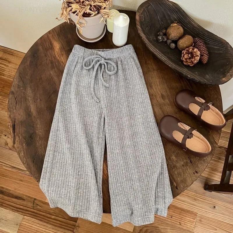 

Весна Осінь Дівчачі Однотонні Корейські Повсякденні Штани Дитячі Еластичні Штани з Широкими Штанинами Прості Універсальні Дитячі Штани 110 сірий