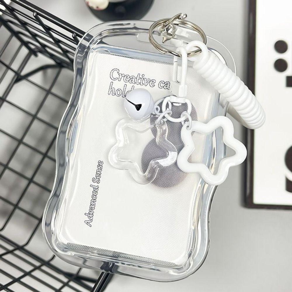 Portafotocard Kpop in Silicone Morbido con Portachiavi a Stella Corda Elastica Portacard Trasparente Coperchio Scorrevole