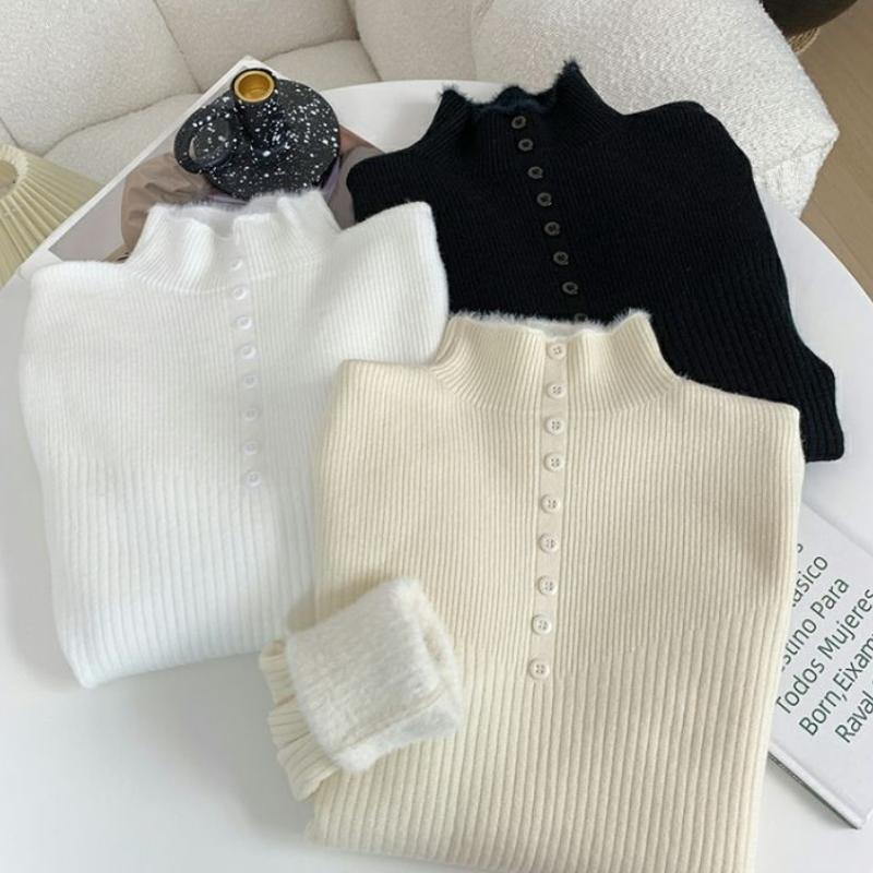 Vintage Einteiler Langarmpullover aus Samt für Damen, Herbst/Winter, neuer eleganter Pullover mit hohem Hals, koreanische Version, samtgepolstertes Unterhemd